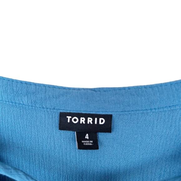 Torrid Teal Crinkle Gauze Button Front Peasant Top Sz 4X - Picture 2 of 6